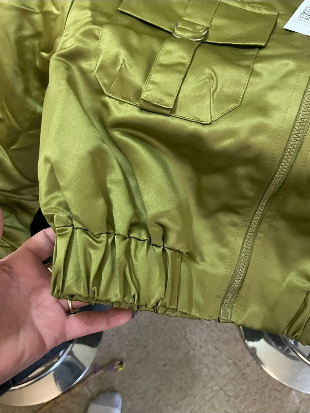 Forever 21 Olive Satin Cropped Bomber Jacket - Picture 4 of 7